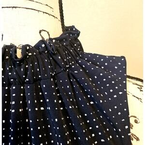 Banana Republic Women's Sleeveless High Neck Ruffle Navy/White Dots Top, Medium